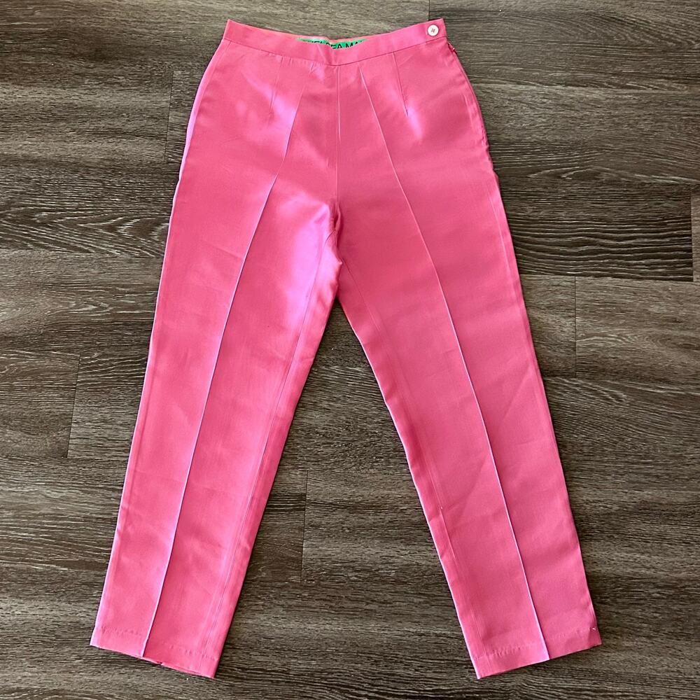 Chelsea Mak Joan Pant Hot Pink 100% Silk Trousers Mikado High Waist Straight Leg